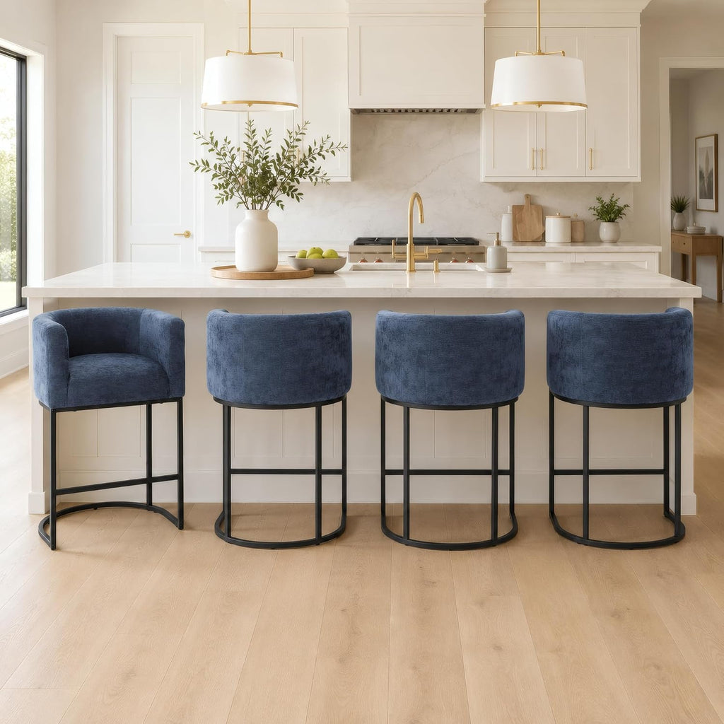 Blue Chenille Counter Bar Stools