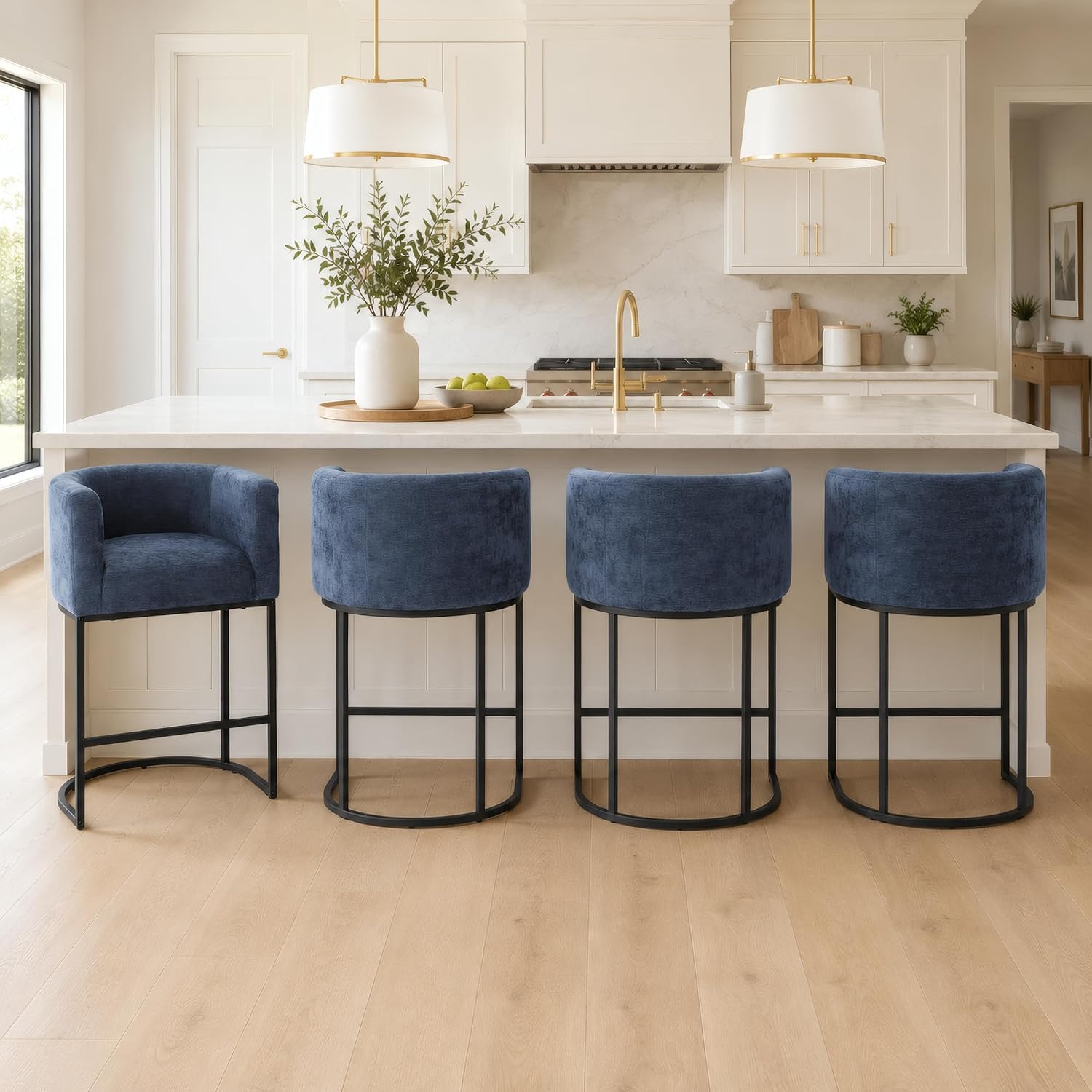 Blue Chenille Counter Bar Stools