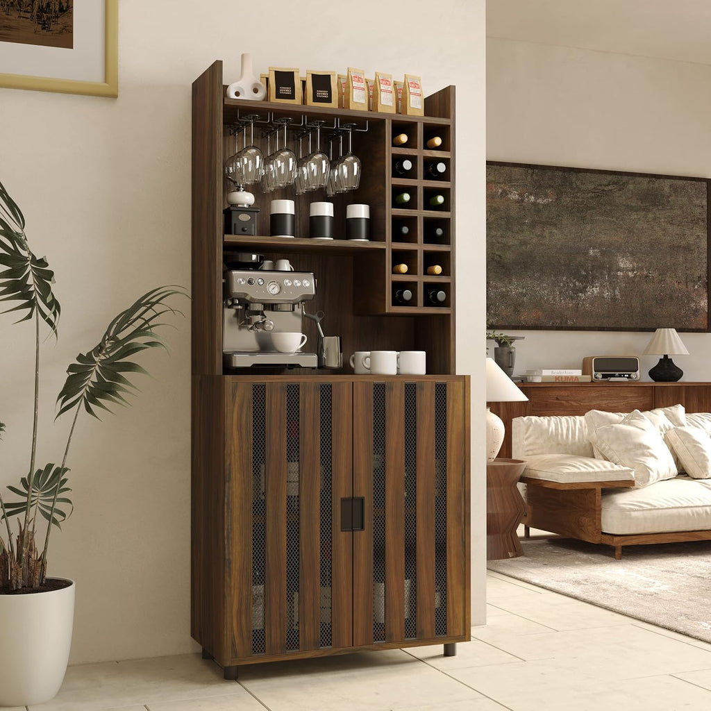 Brown Modern Tall Wine Bar Cabinet