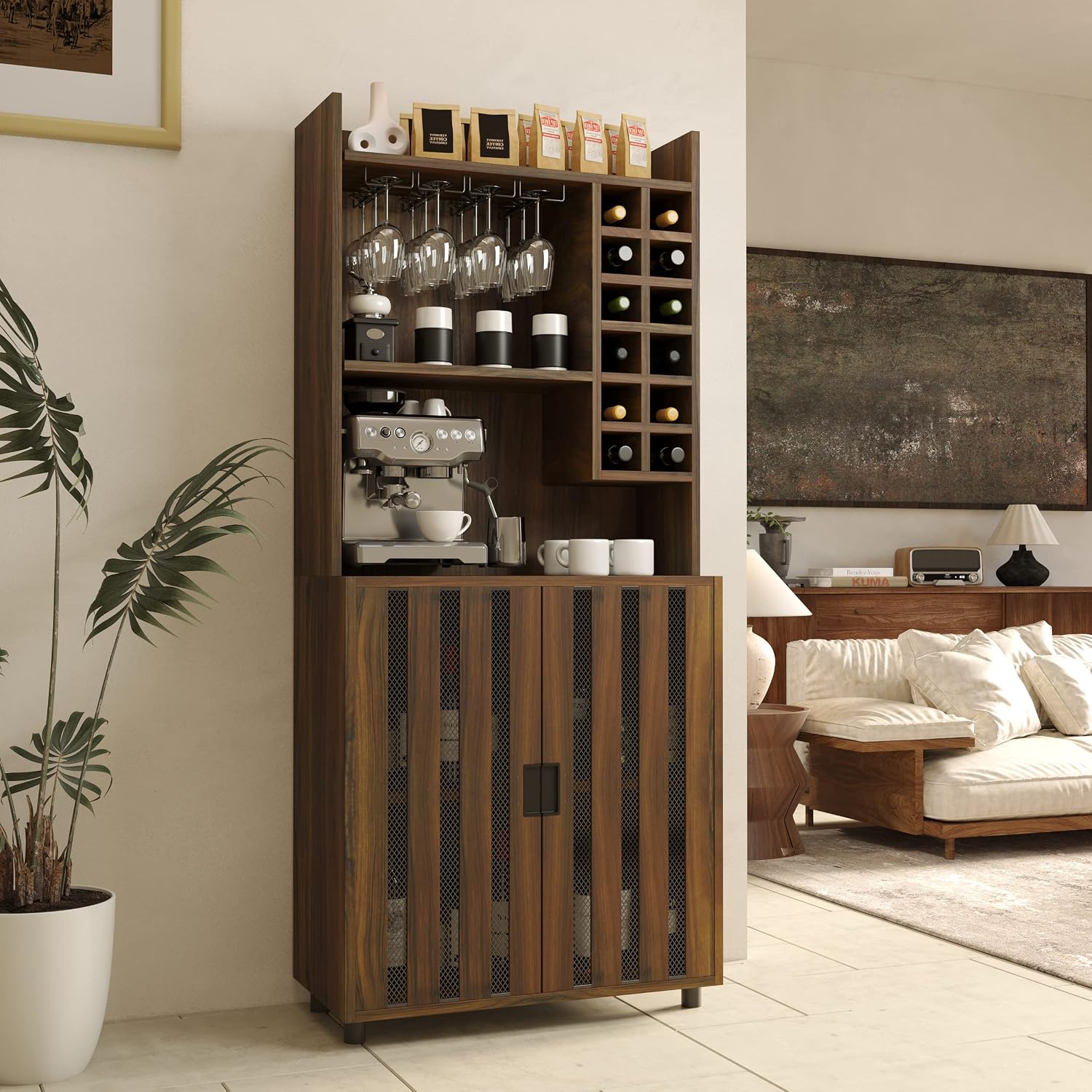 Brown Modern Tall Wine Bar Cabinet