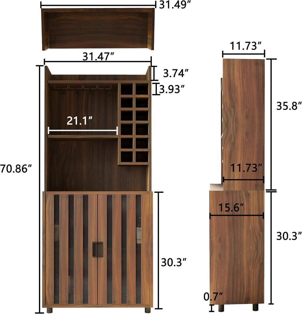 Brown Modern Tall Wine Bar Cabinet