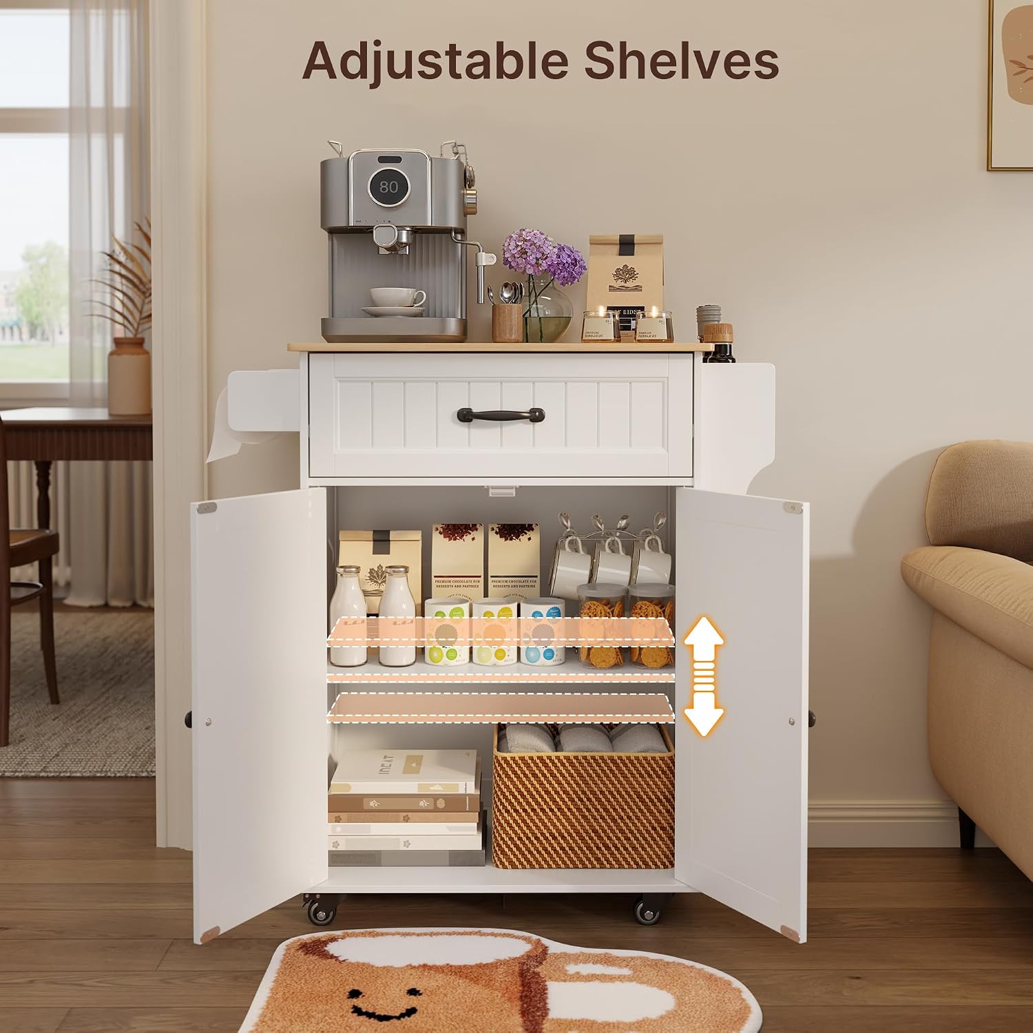 White Oak‑Top Kitchen Island Cart