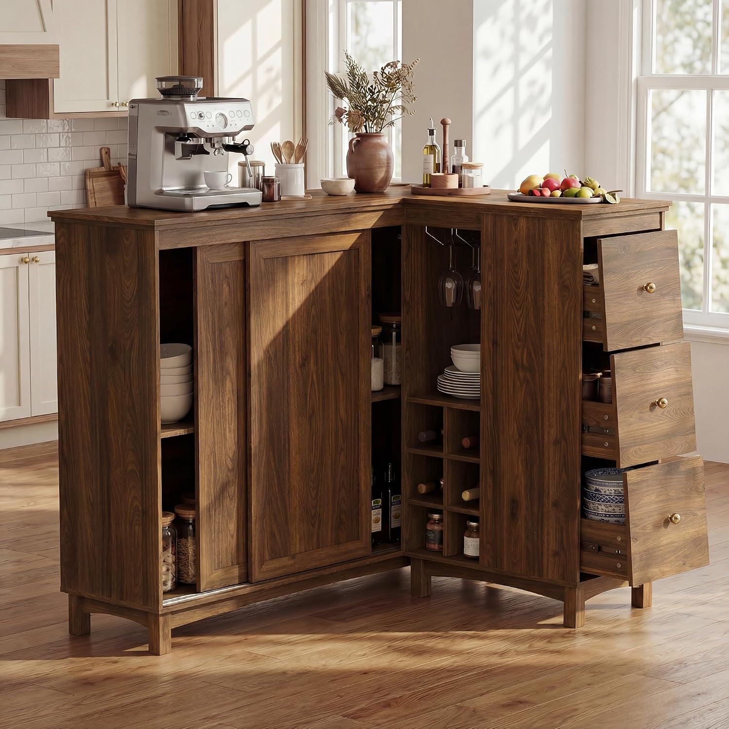 Vintage Brown Corner Bar Cabinet