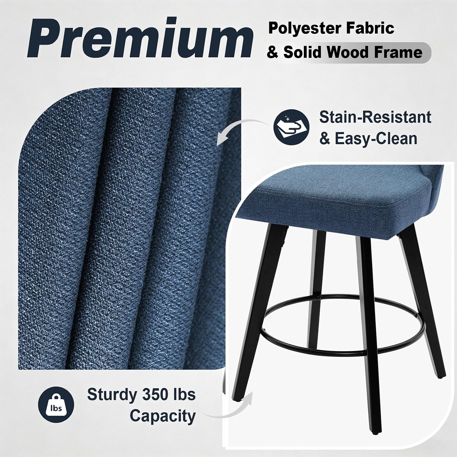 Blue Swivel Fabric Counter Bar Stools