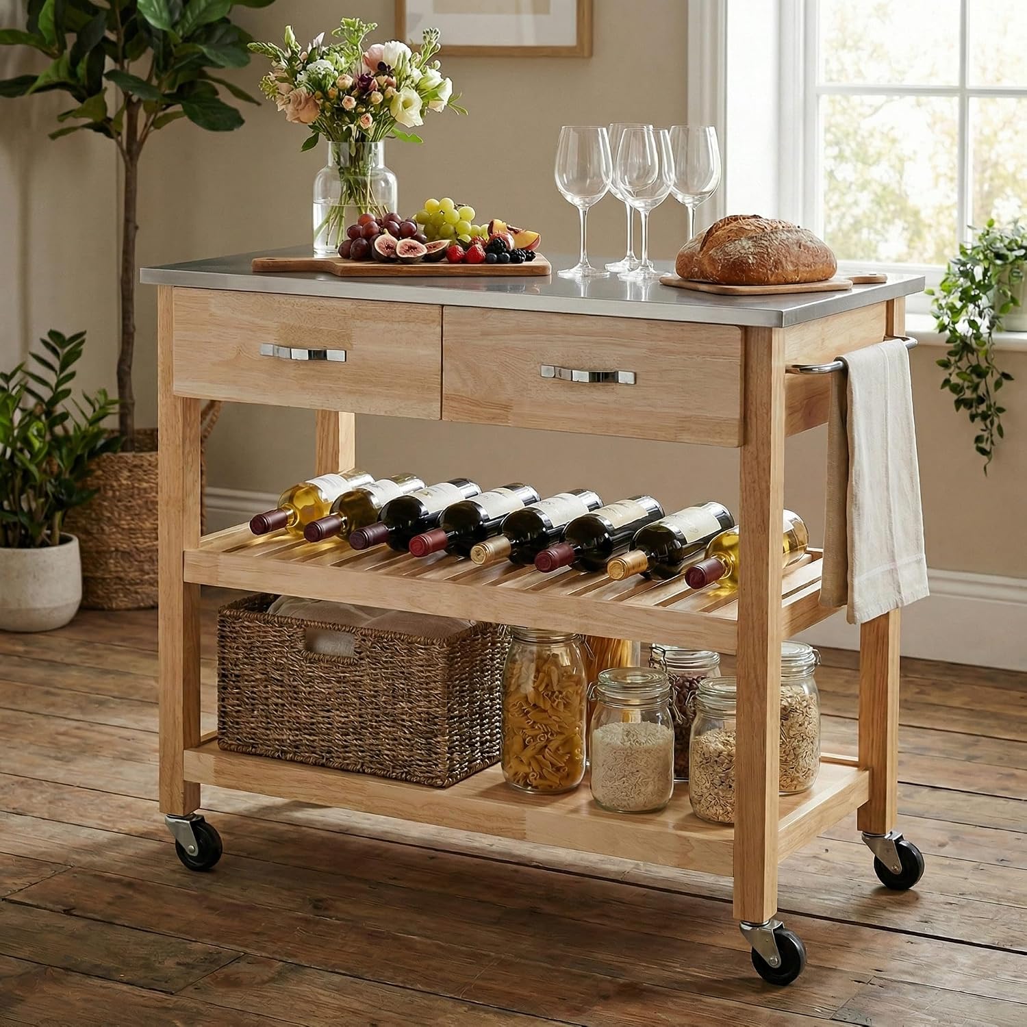 Stainless‑Steel Rolling Kitchen Island