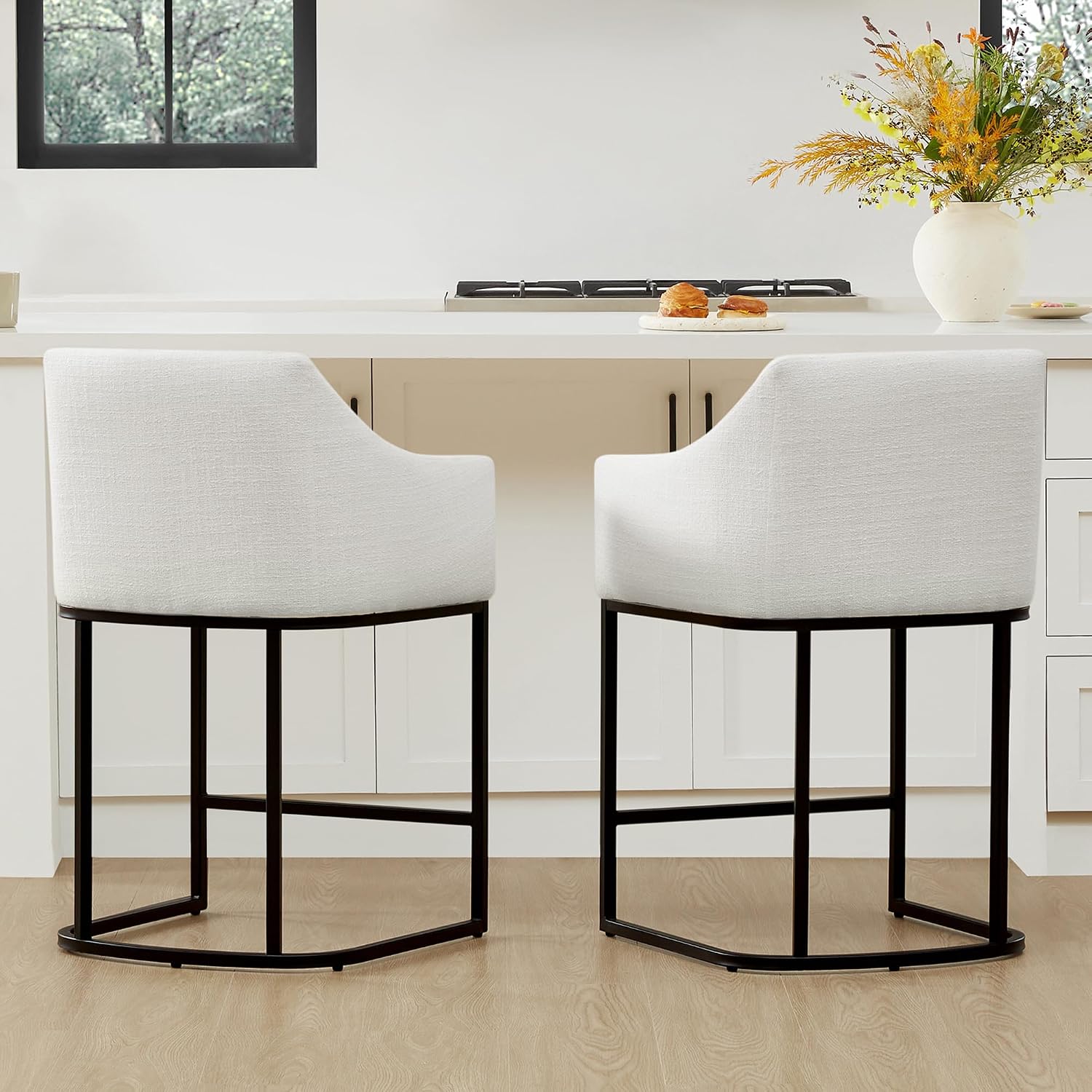 White Fabric Counter Bar Stools