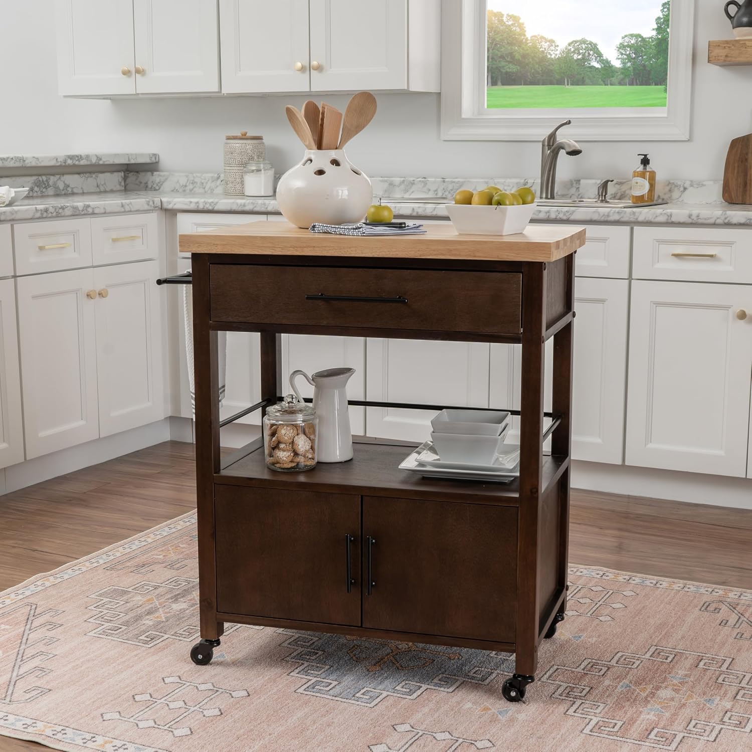Walnut Butcher‑Block Mobile Kitchen Cart