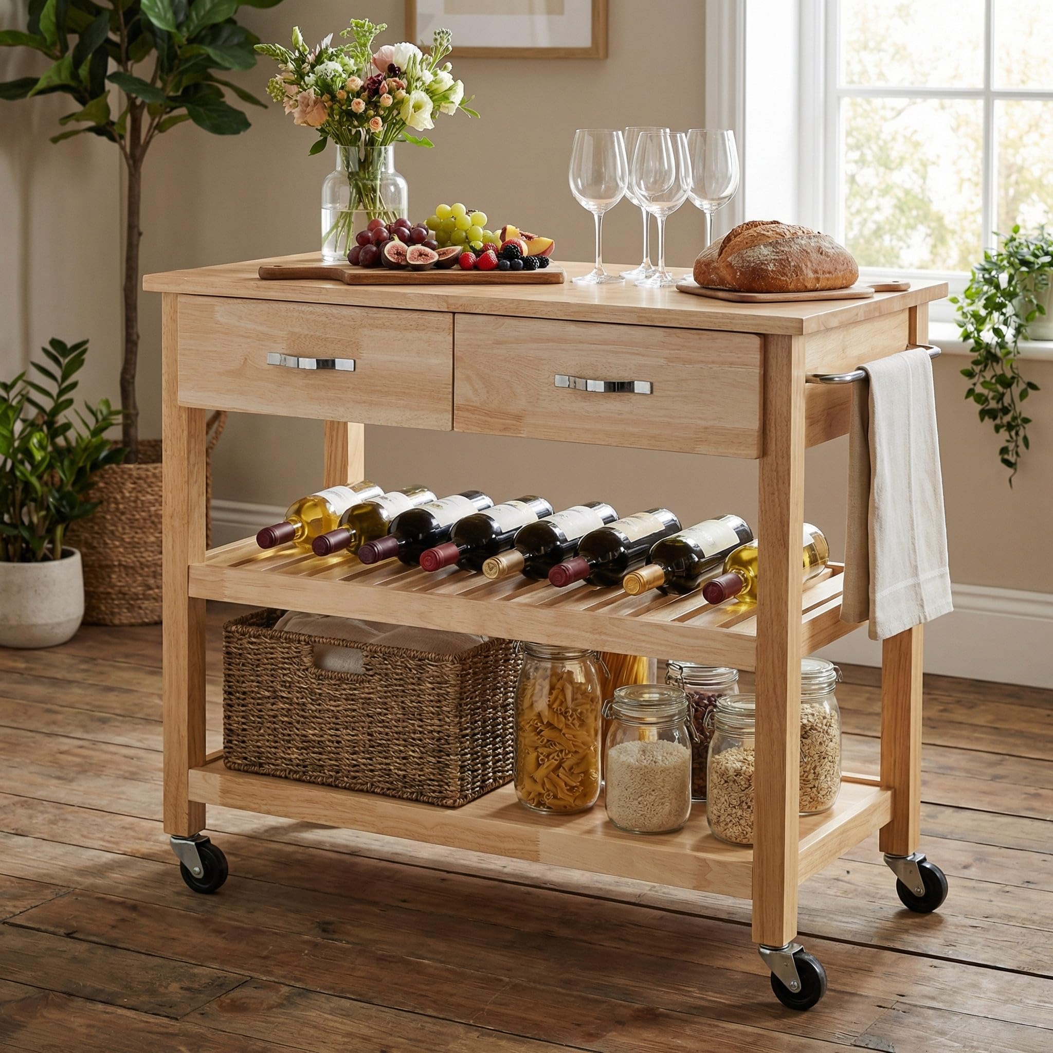 Stainless‑Steel Rolling Kitchen Island
