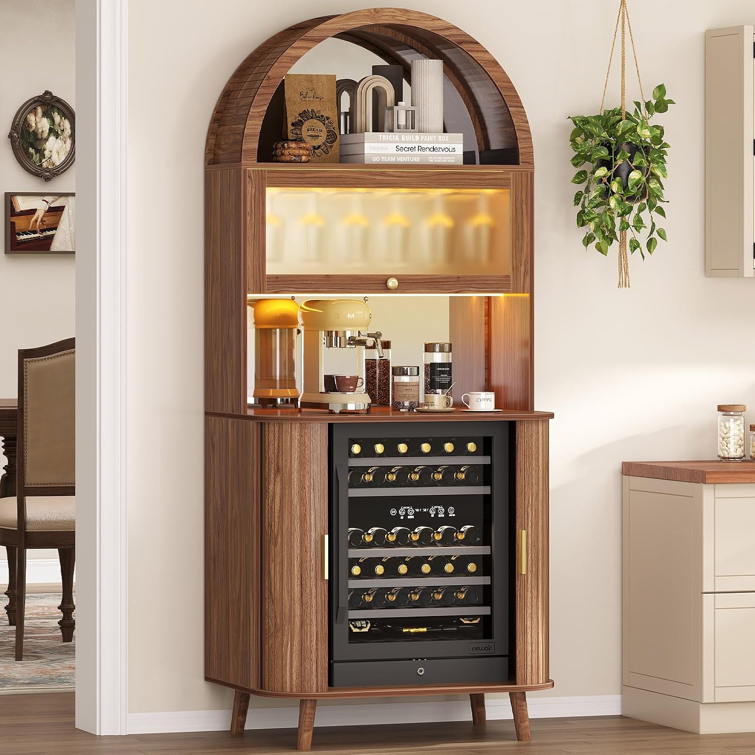Walnut Arched LED Wine Bar Cabinet