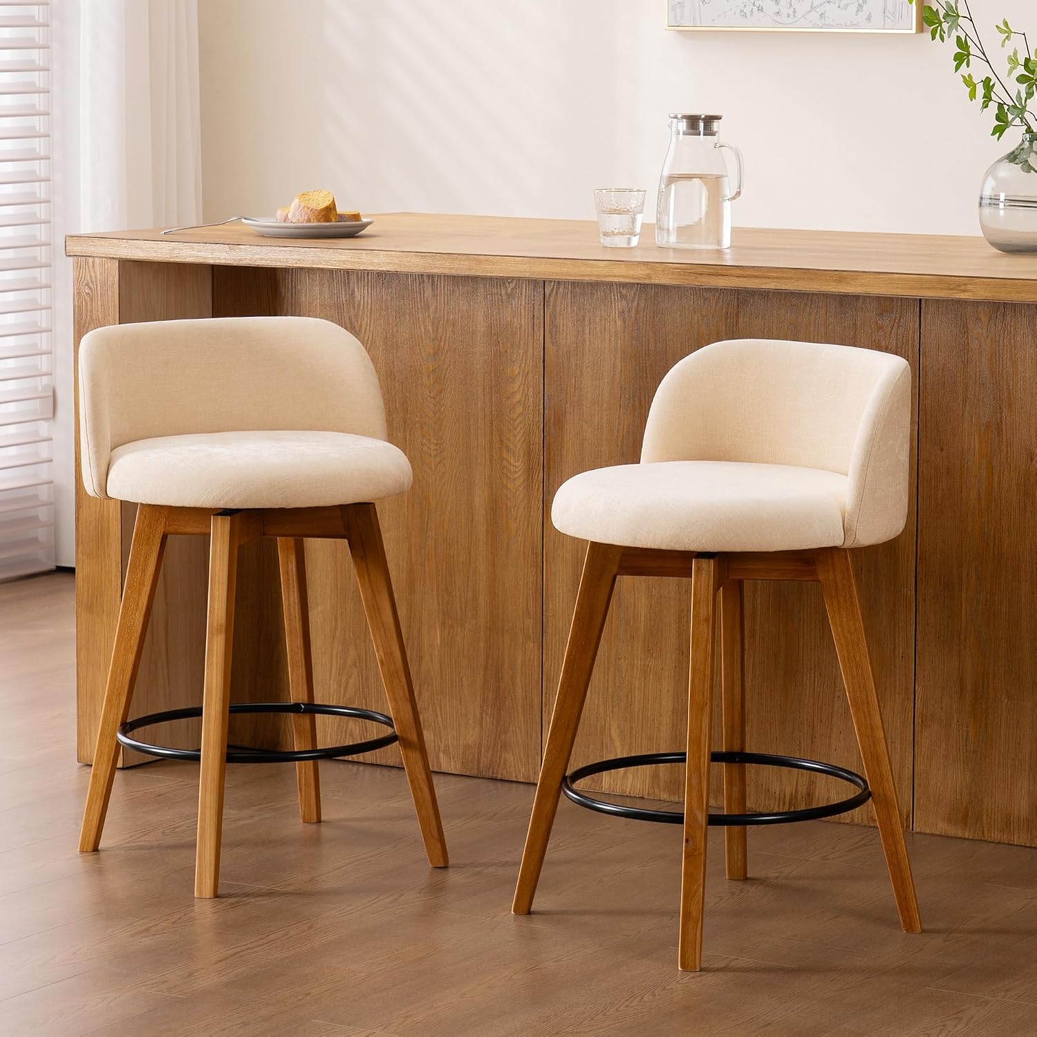 Beige Swivel Chenille Bar Stools