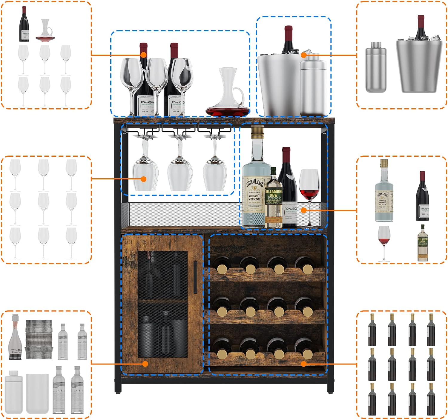 Vintage 3‑Tier Wine Buffet Sideboard