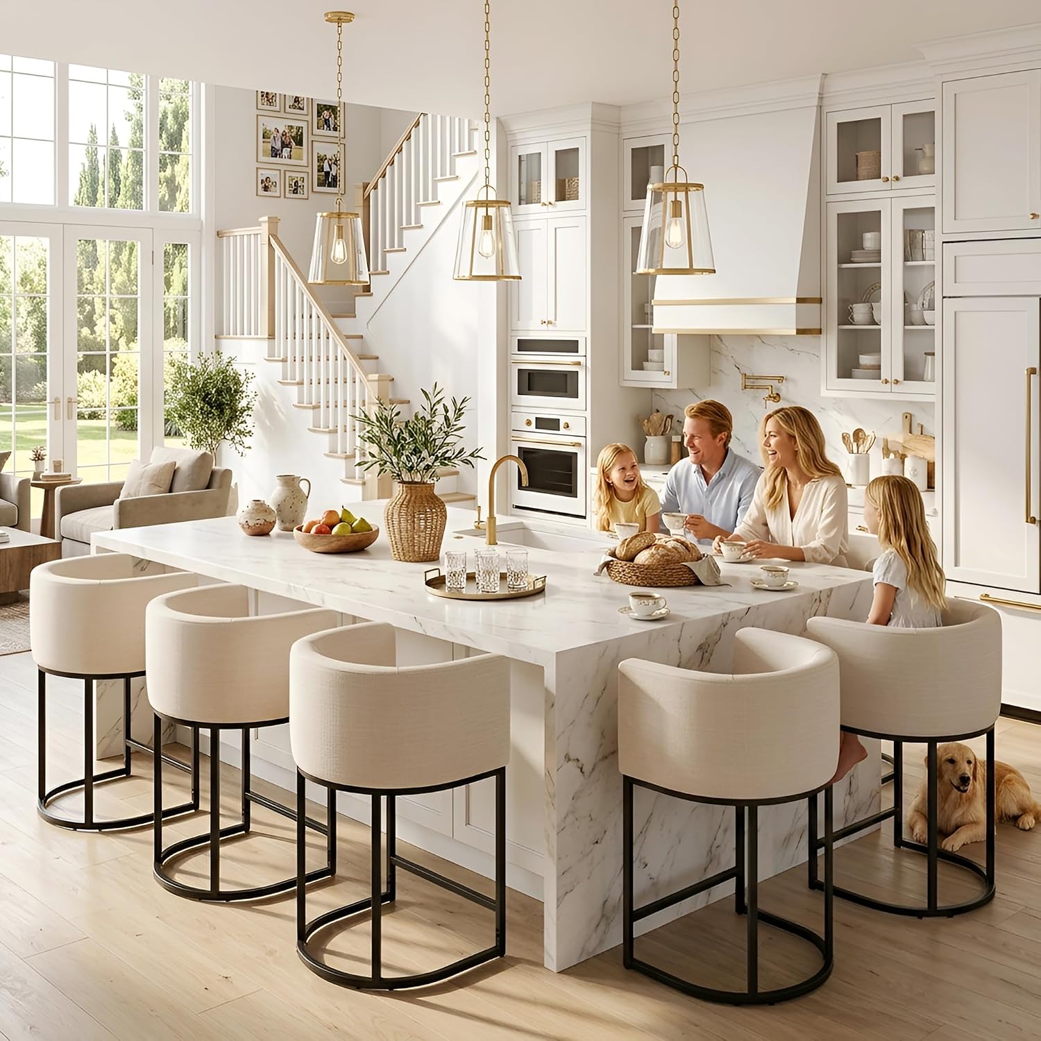 Cream Linen Counter Bar Stools