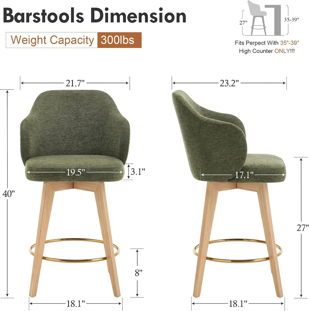 Green Swivel Linen Counter Bar Stools