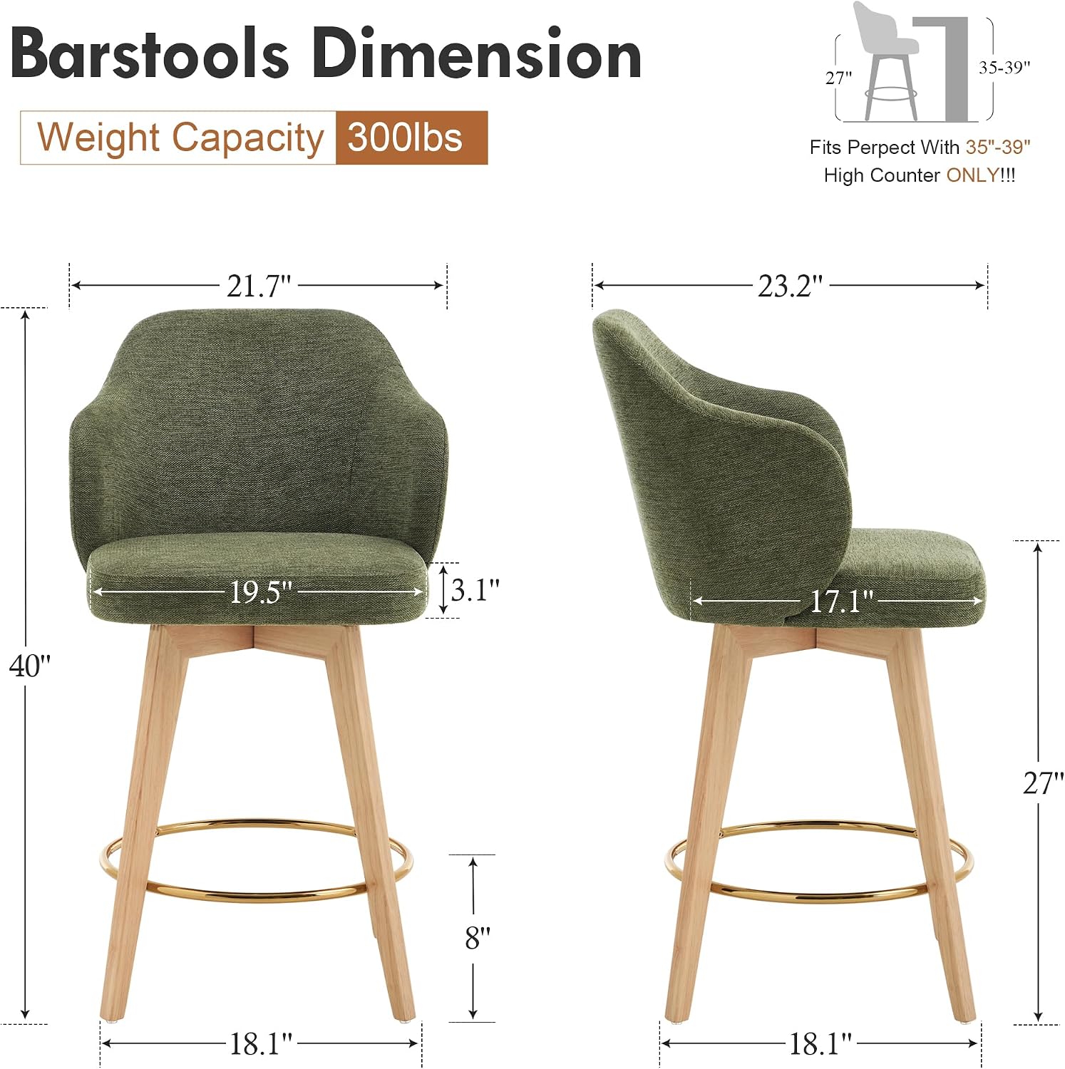 Green Swivel Linen Counter Bar Stools