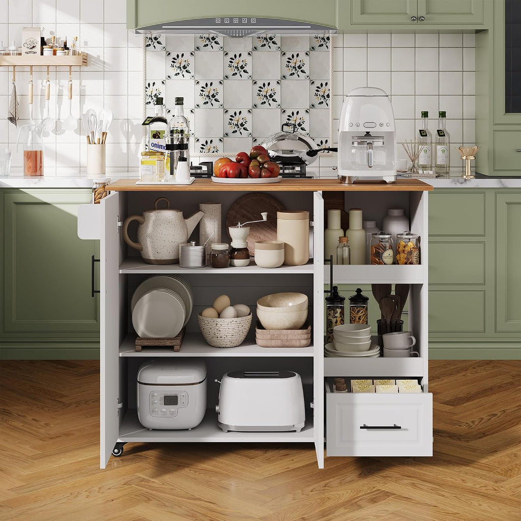 Butcher‑Block Rolling Kitchen Island Cart