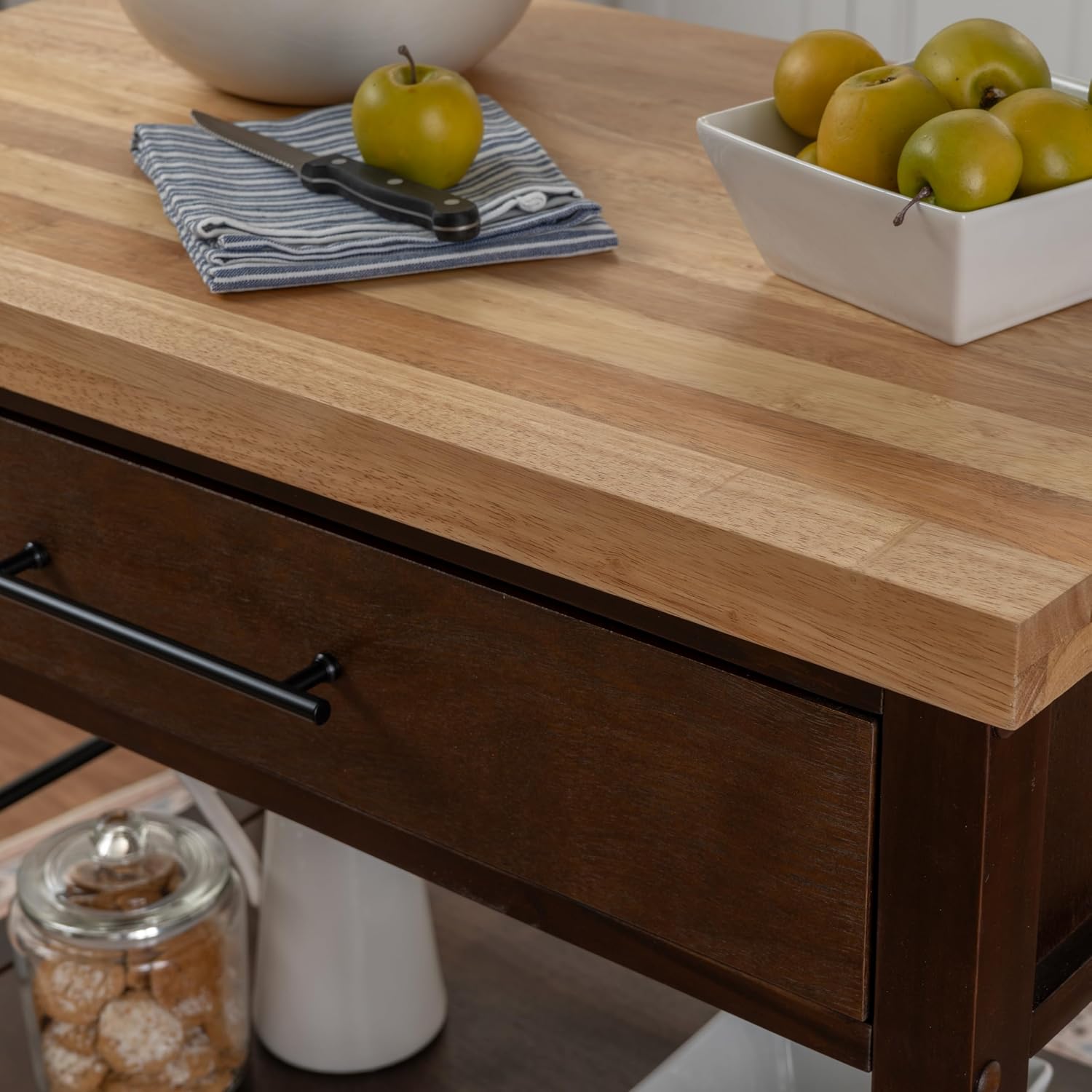 Walnut Butcher‑Block Mobile Kitchen Cart
