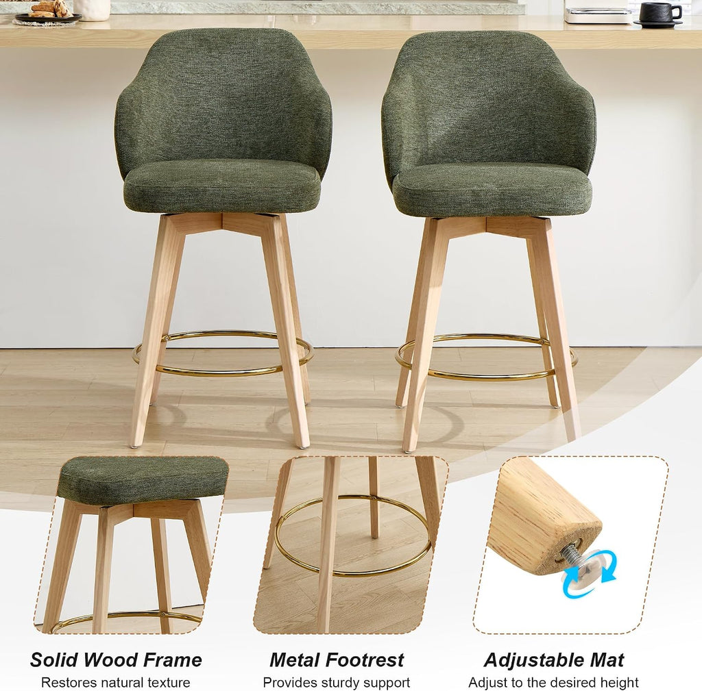 Green Swivel Linen Counter Bar Stools