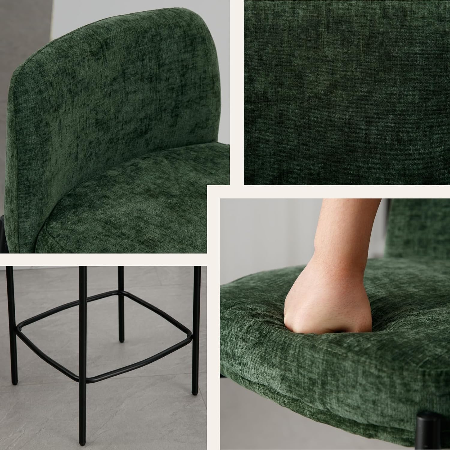 Green Chenille Counter Bar Stools