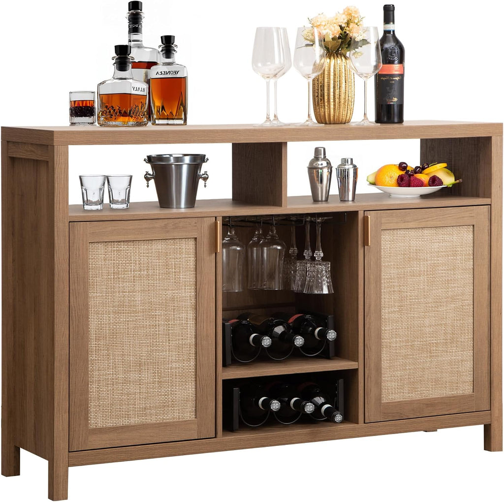 Boho Rattan Wine Bar Cabinet