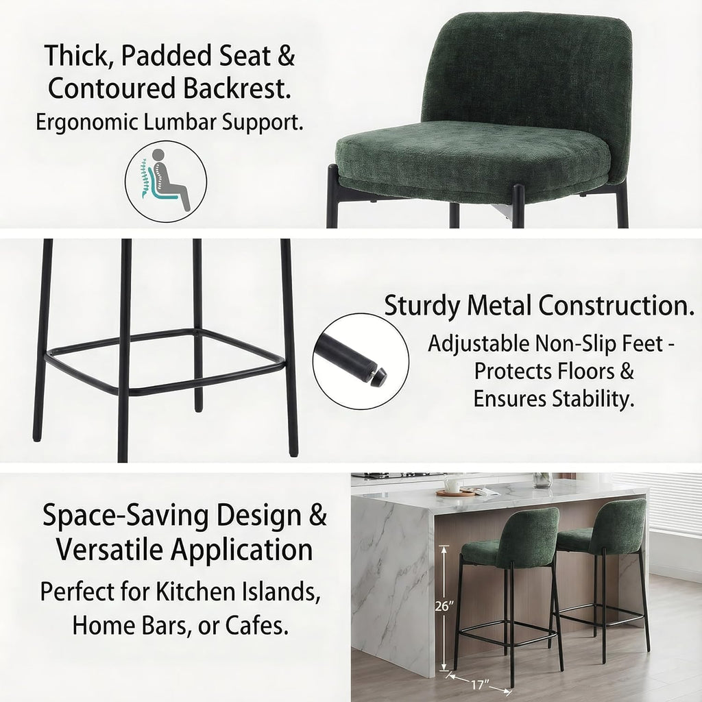 Green Chenille Counter Bar Stools