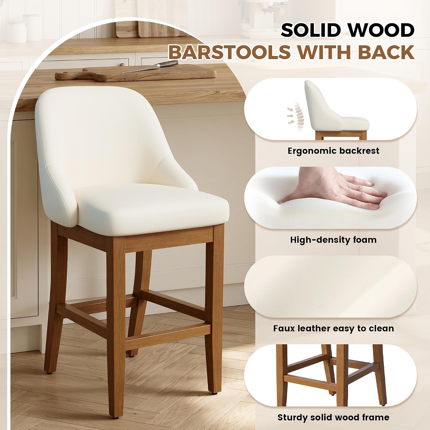 Cream Faux‑Leather Counter Bar Stools