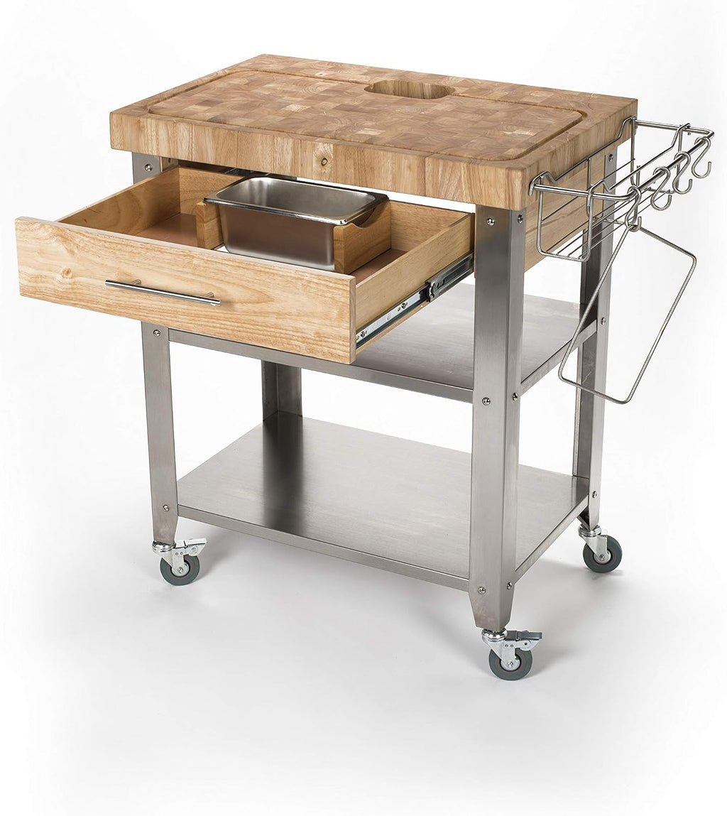 Natural Rolling Kitchen Prep Island Cart