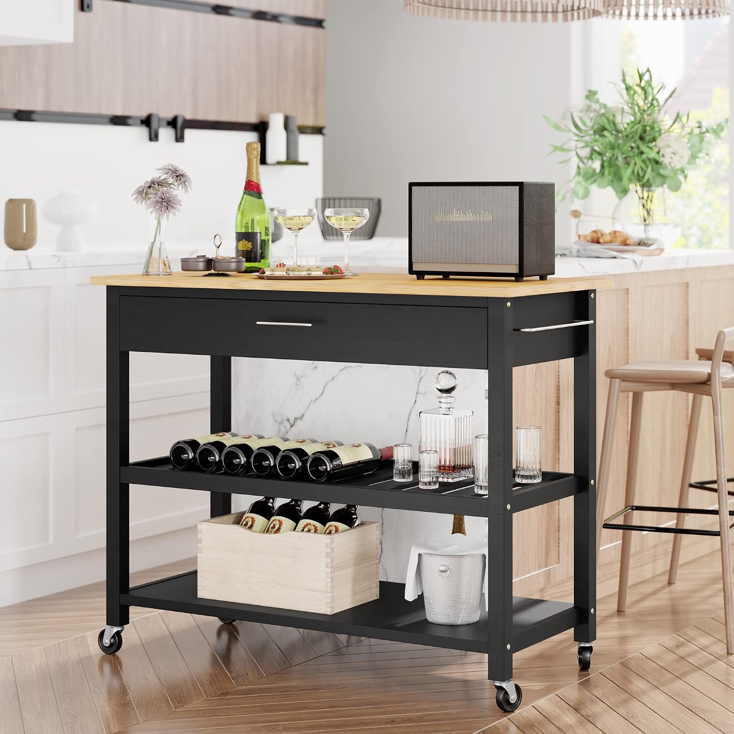 Black Rolling Kitchen Island Cart