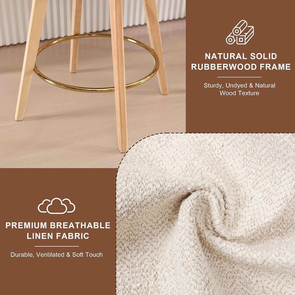 Beige Swivel Linen Counter Bar Stools