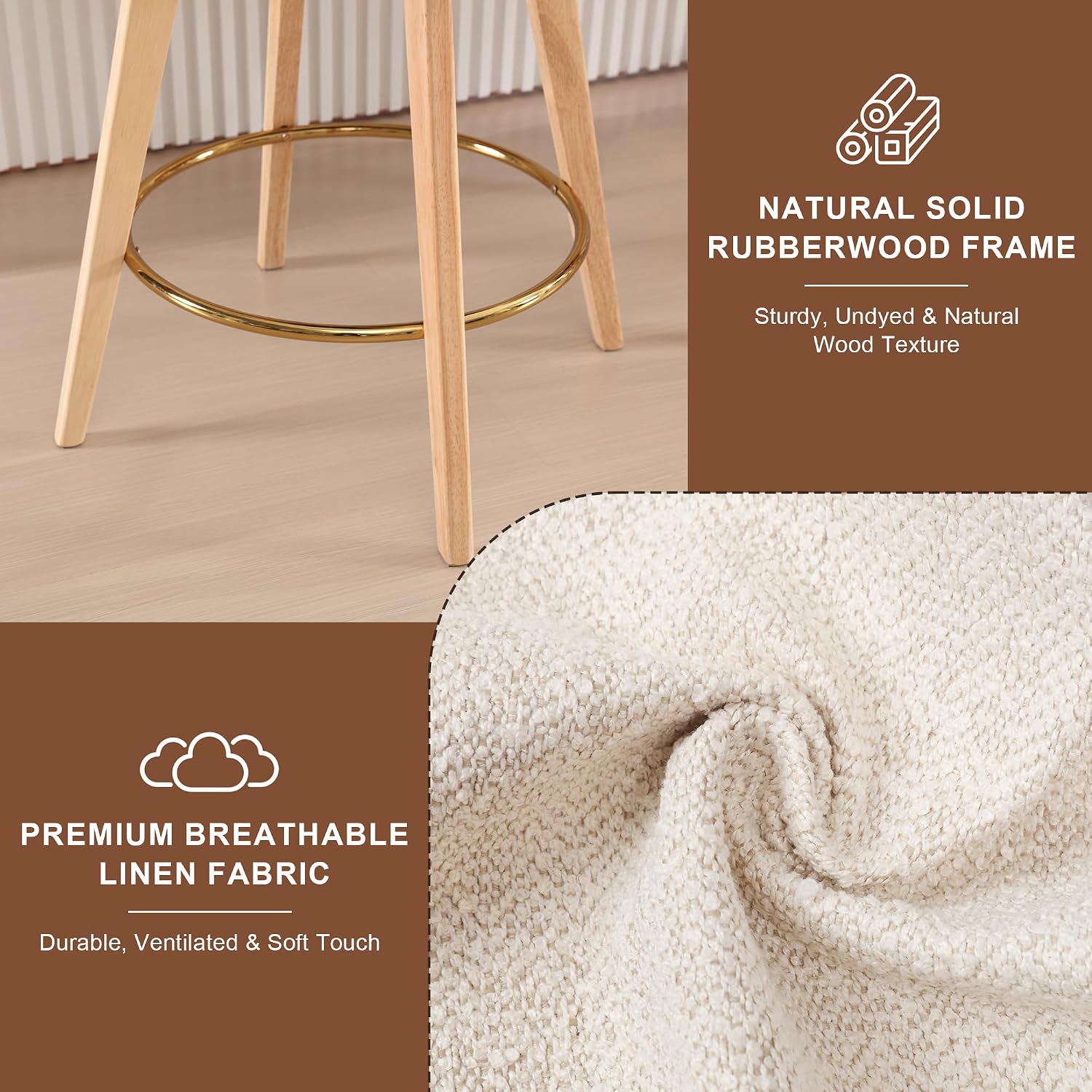 Beige Swivel Linen Counter Bar Stools