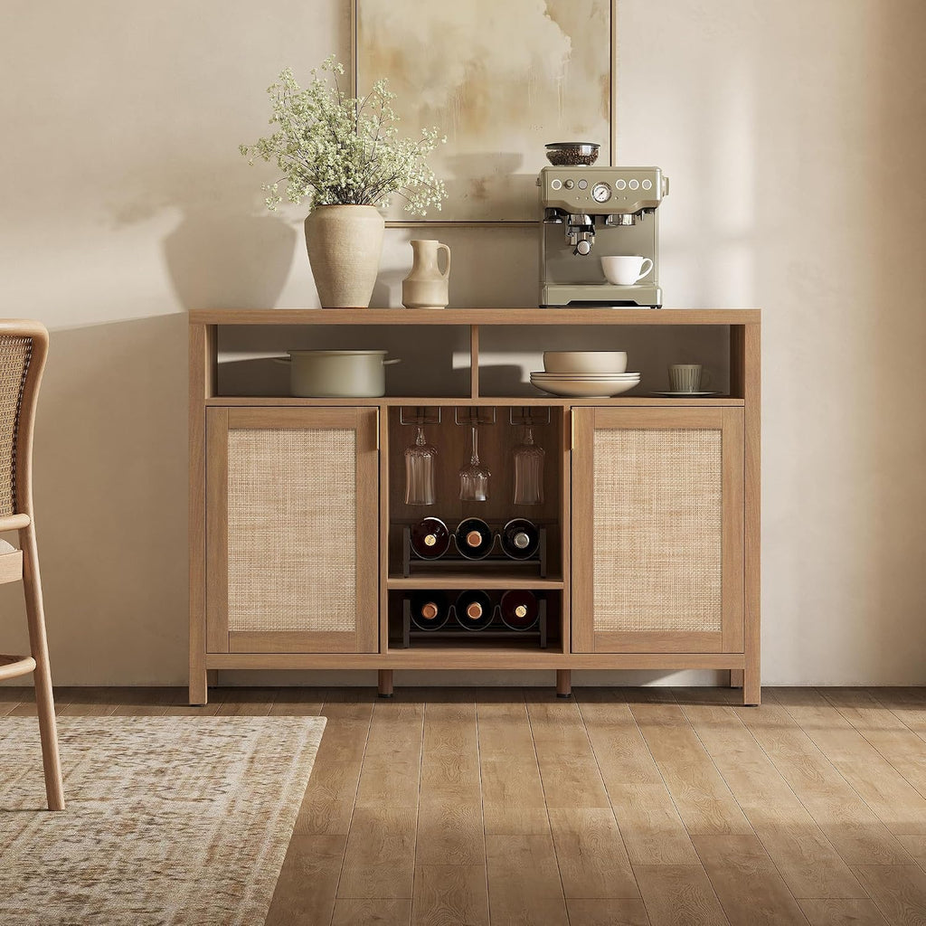 Boho Rattan Wine Bar Cabinet