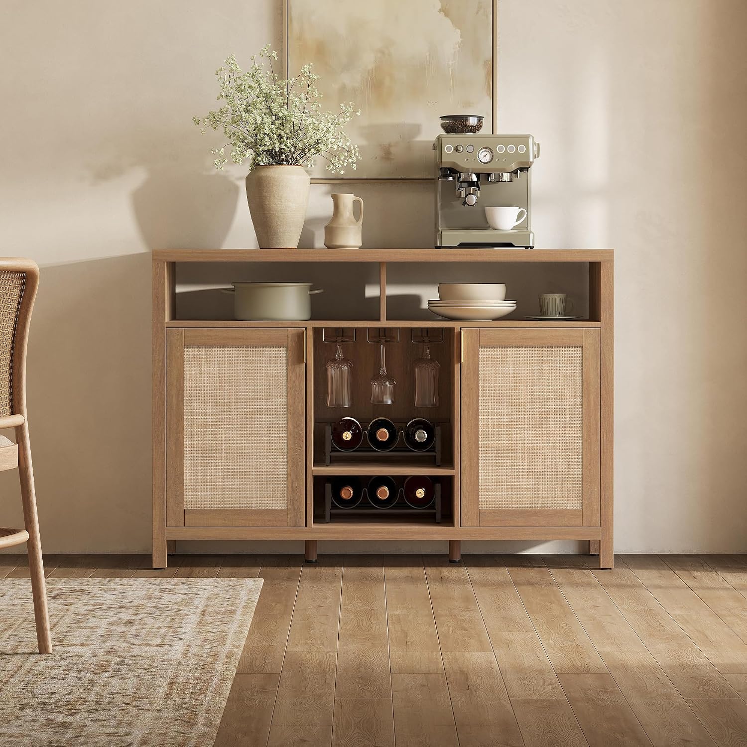 Boho Rattan Wine Bar Cabinet