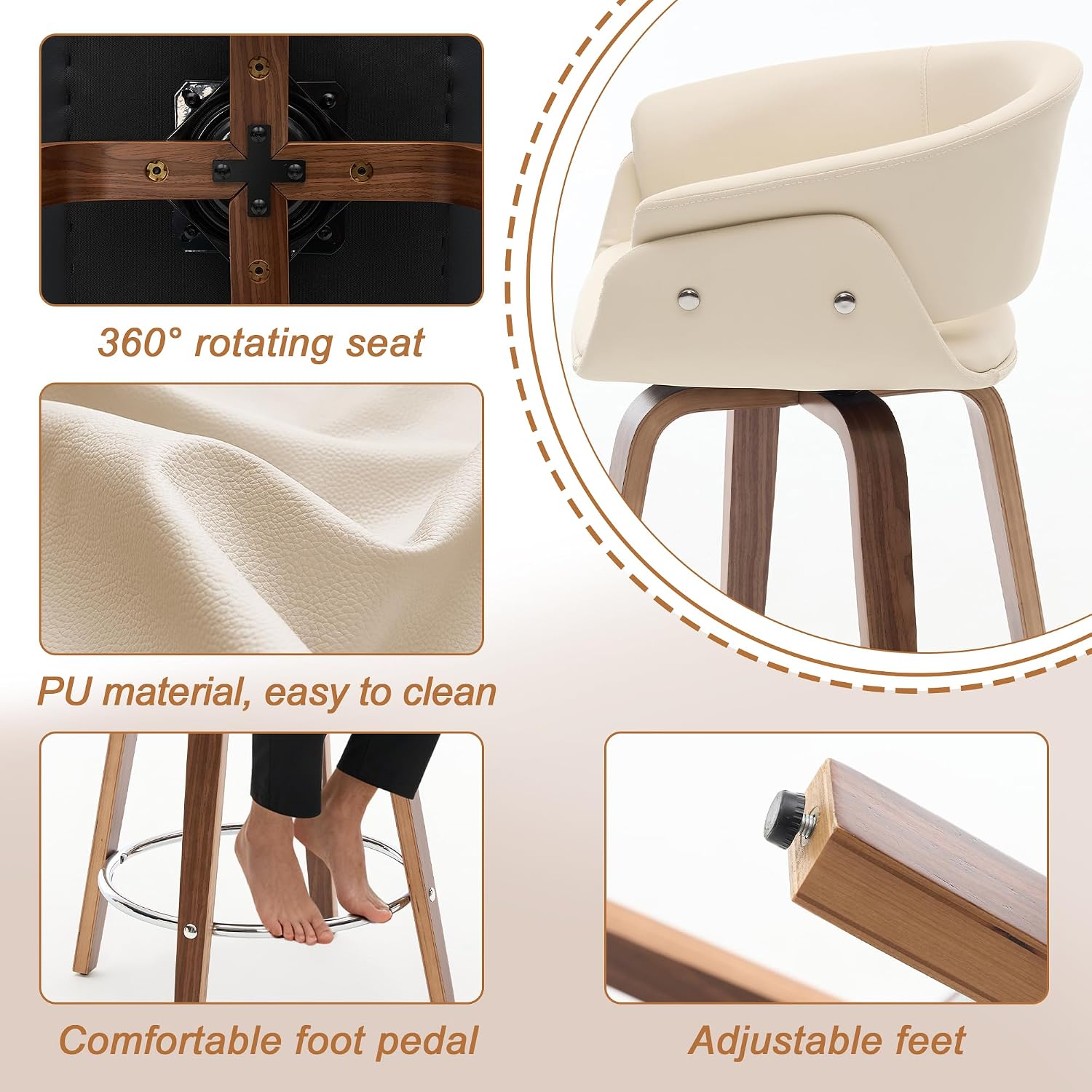 Beige Swivel Faux‑Leather Bar Stools