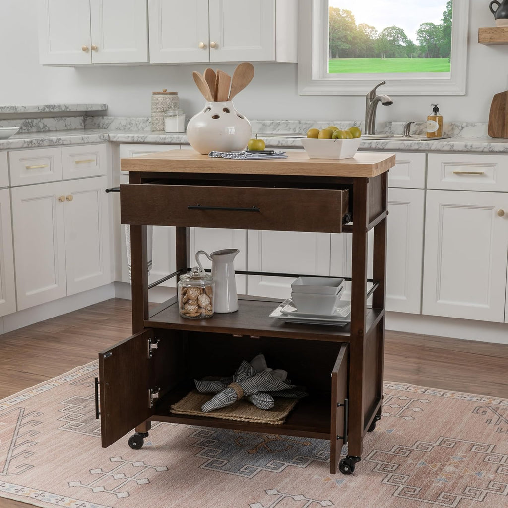 Walnut Butcher‑Block Mobile Kitchen Cart