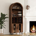 Brown Oak Farmhouse Arched Bar Cabinet