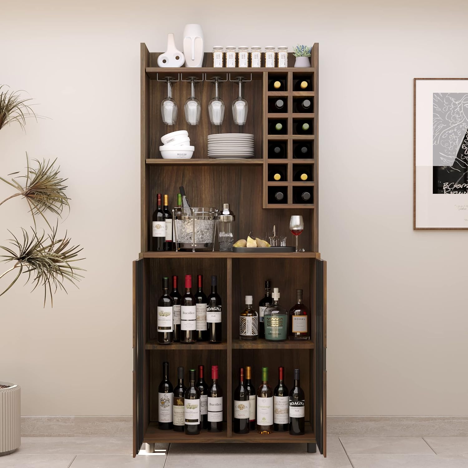 Brown Modern Tall Wine Bar Cabinet
