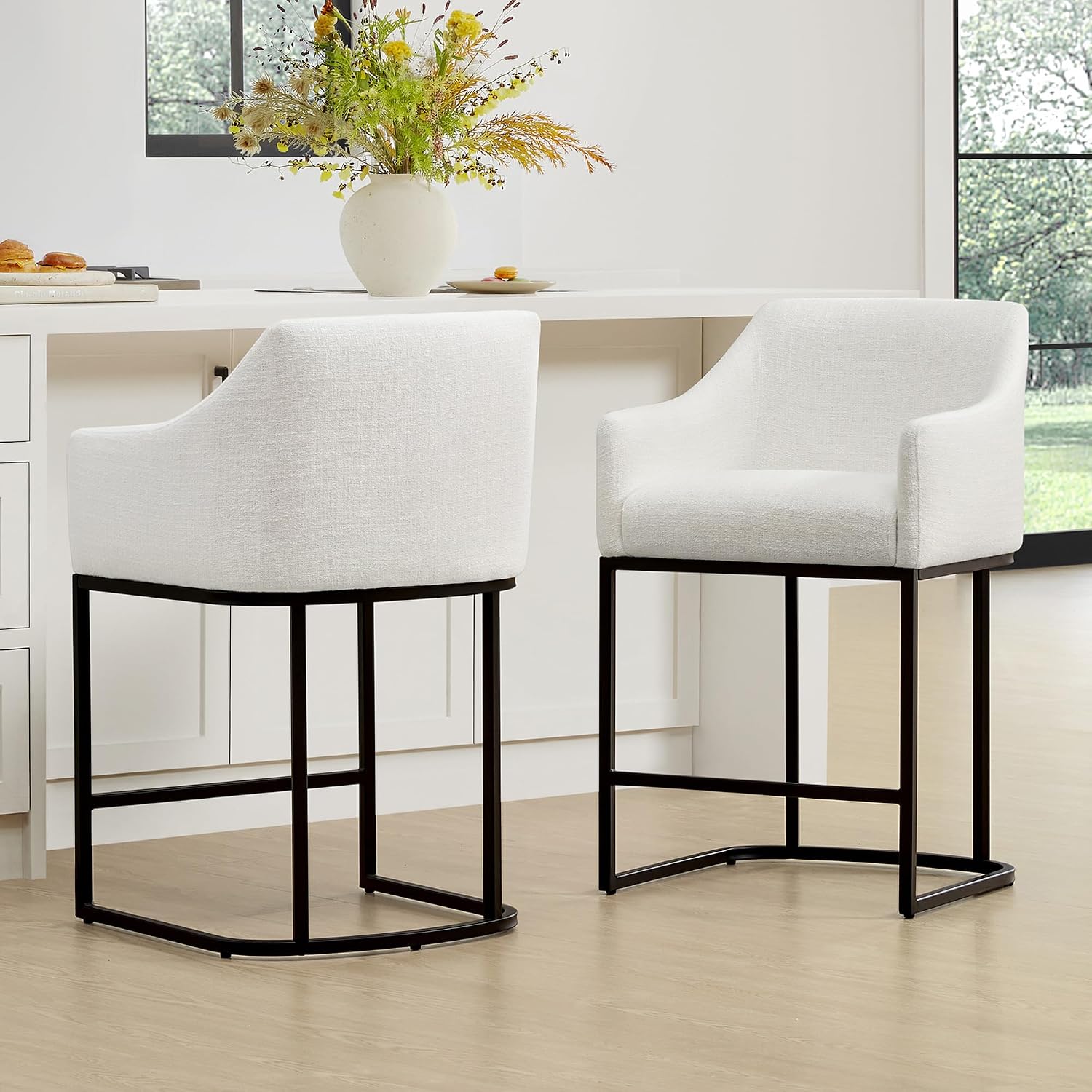 White Fabric Counter Bar Stools