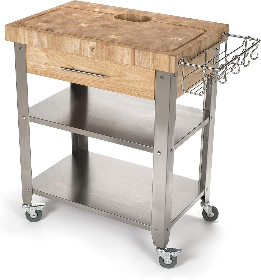 Natural Rolling Kitchen Prep Island Cart
