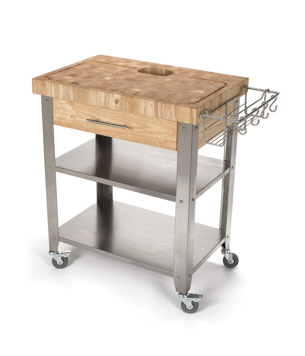 Natural Rolling Kitchen Prep Island Cart