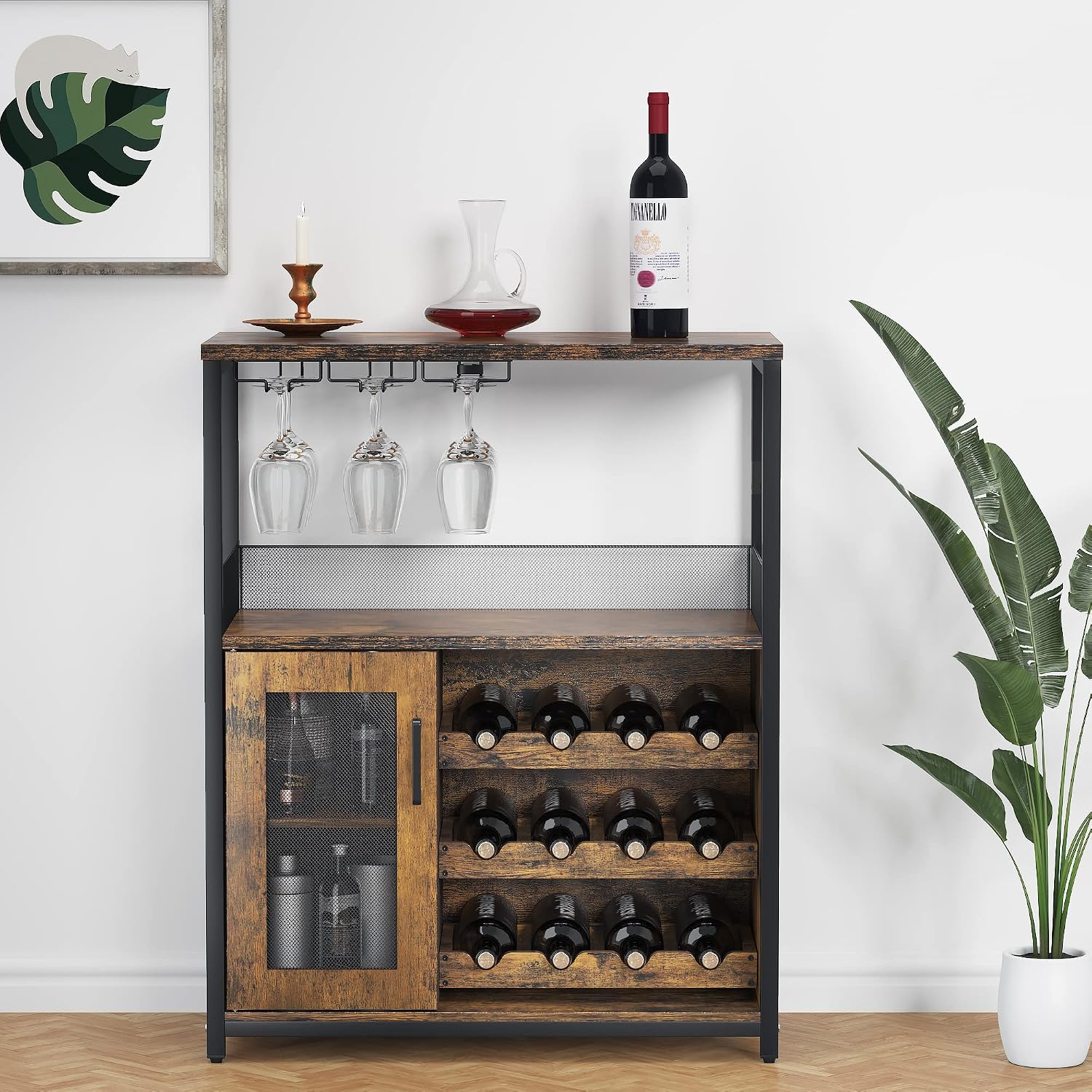Vintage 3‑Tier Wine Buffet Sideboard