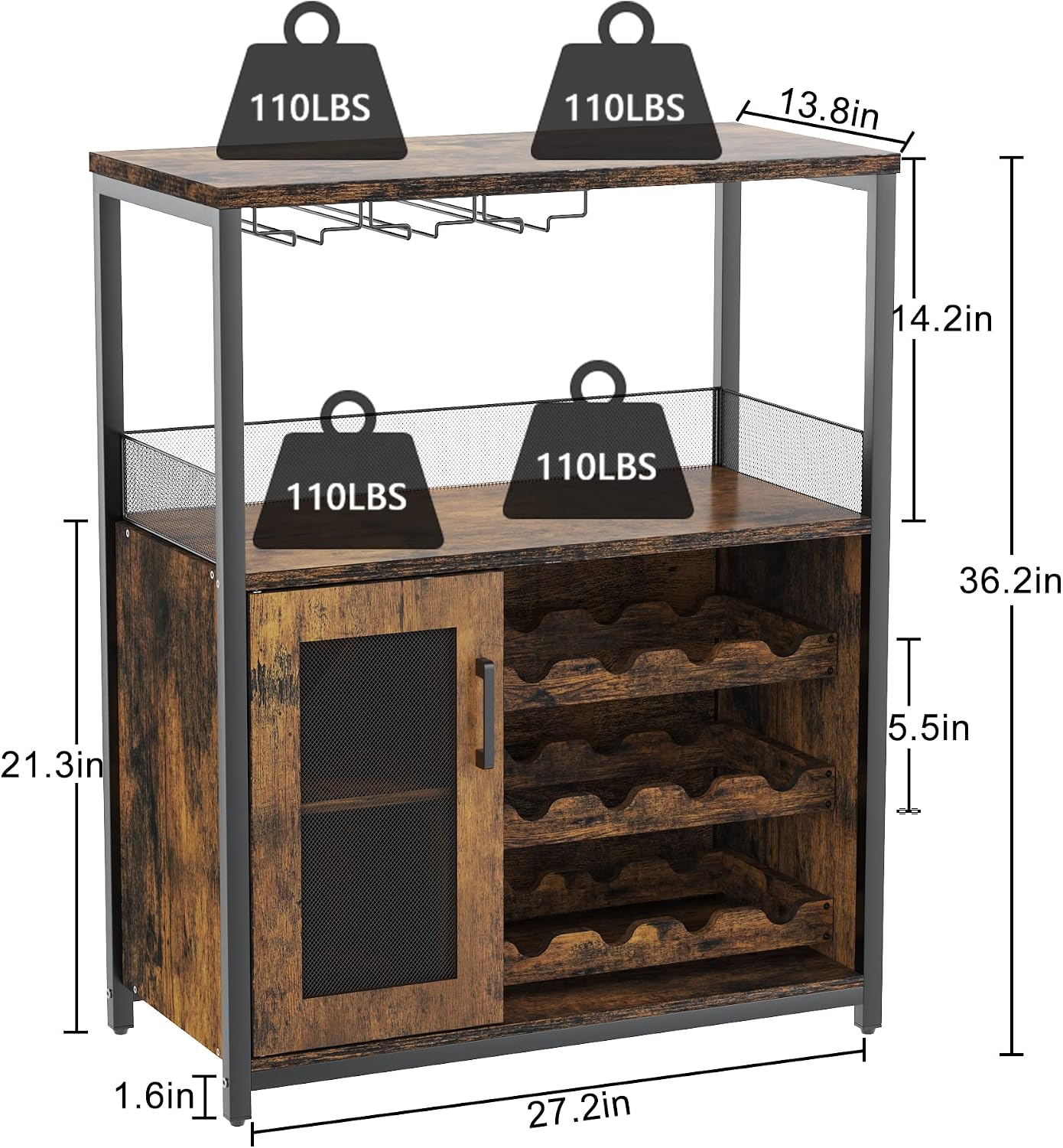 Vintage 3‑Tier Wine Buffet Sideboard