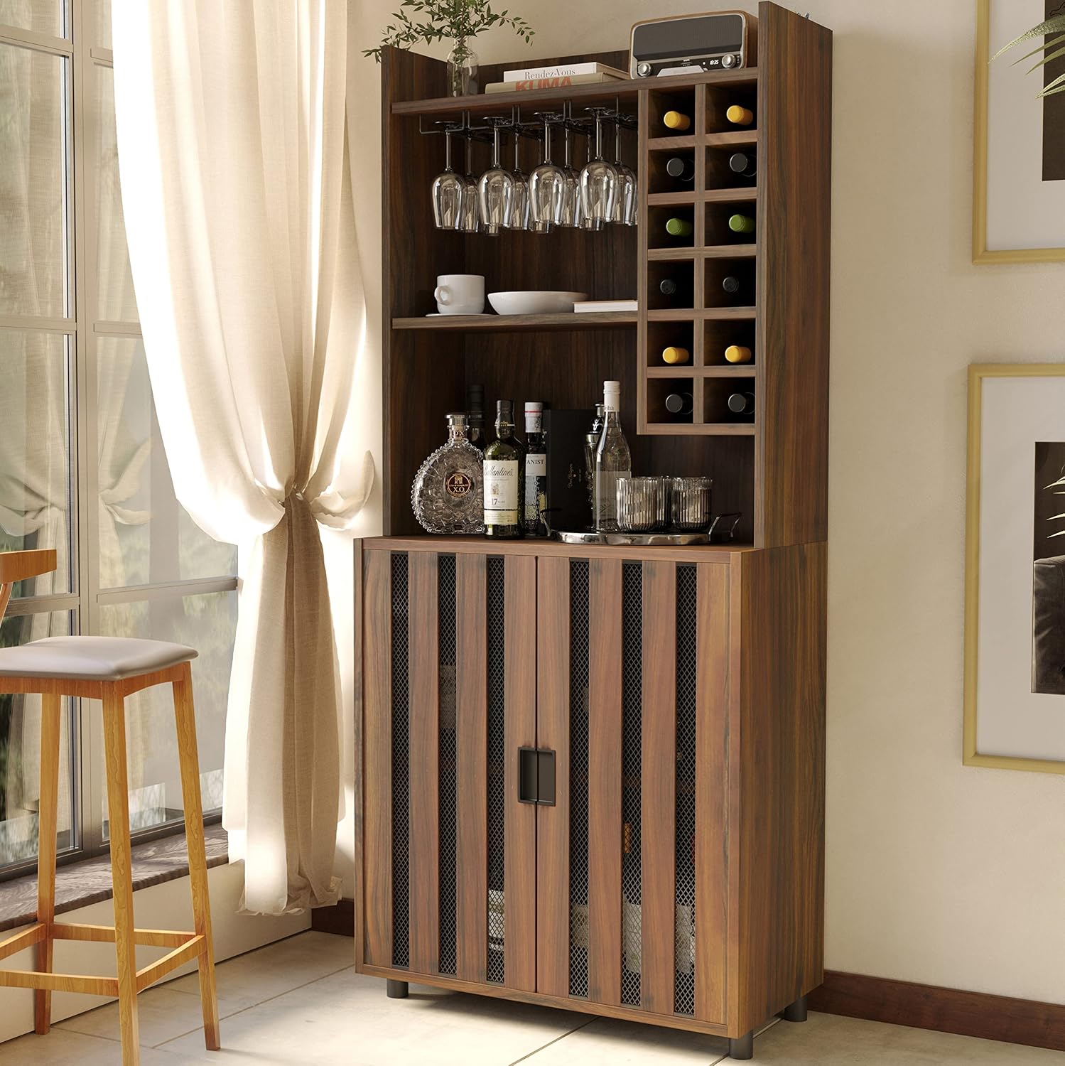 Brown Modern Tall Wine Bar Cabinet