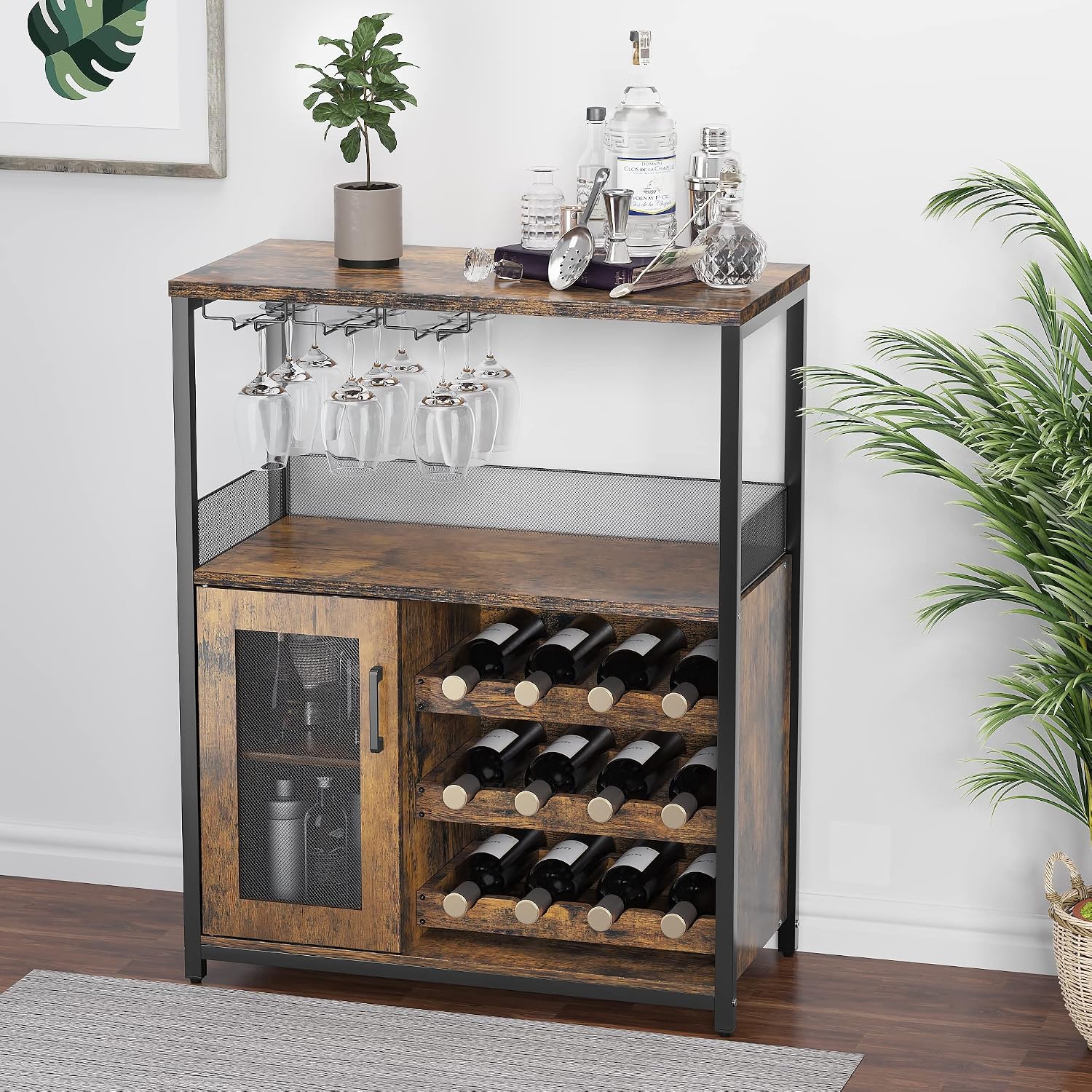 Vintage 3‑Tier Wine Buffet Sideboard