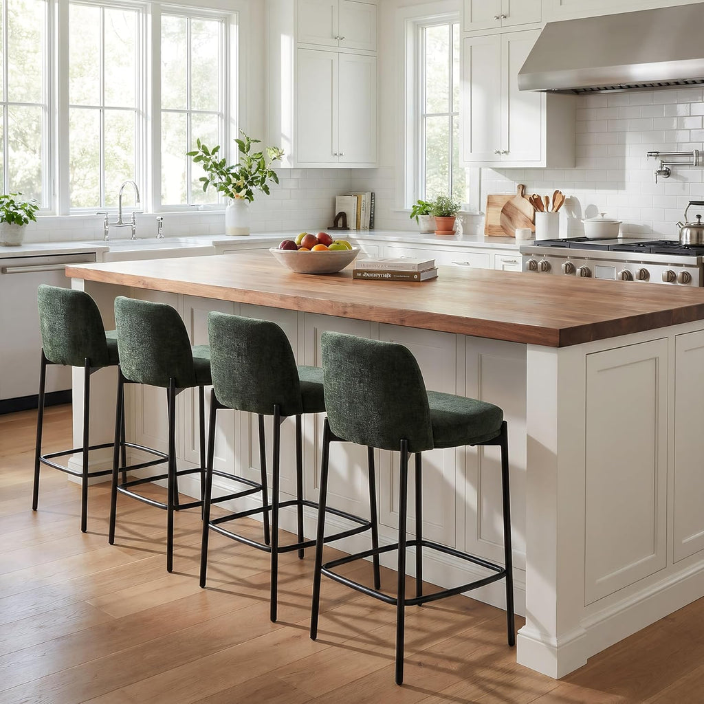 Green Chenille Counter Bar Stools