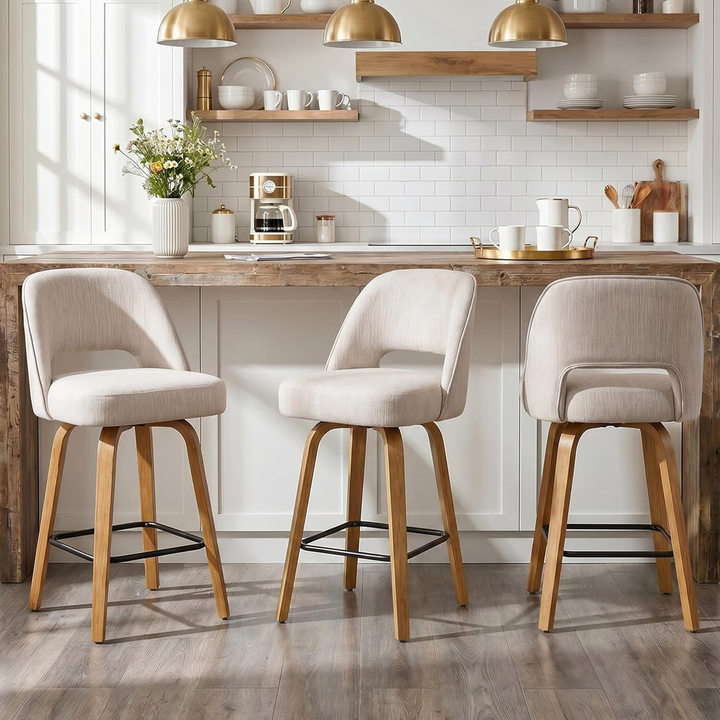 Beige Swivel Oak Bar Stools